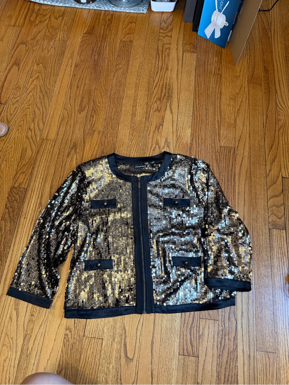 Michael Simon Black and Gold Sequin Jacket